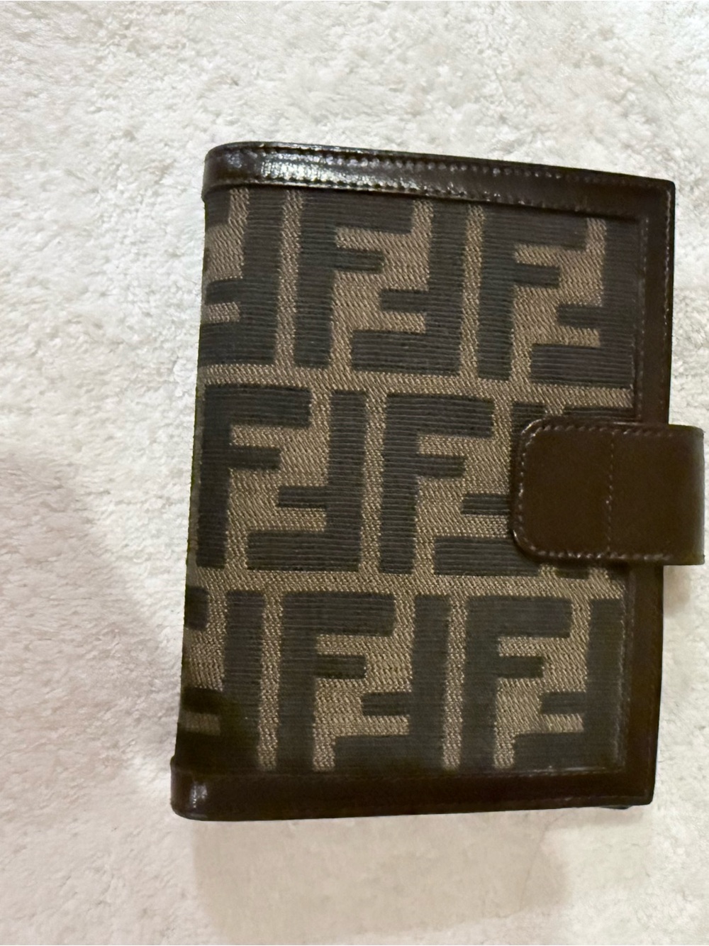 Fendi Brown and Black Zucca Logo cardholder and notebook with Snap